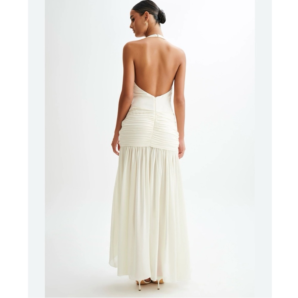NWT! Meshki Graziana Satin Chiffon Plunge Maxi Dress - Picture 2 of 11
